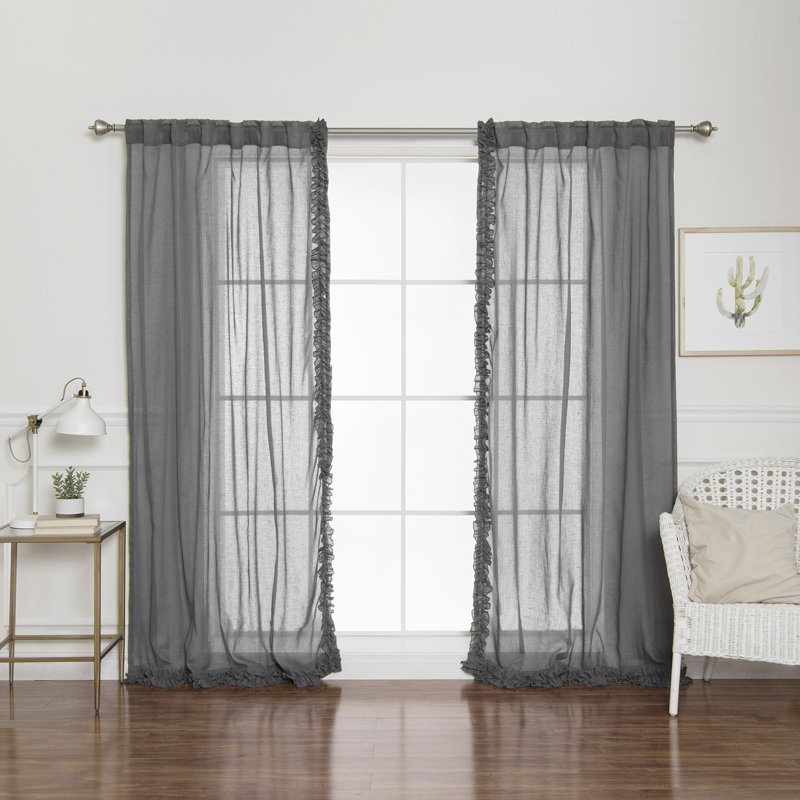 Paire de rideaux semi-transparents avec passe-tringle Raphaelle, Gris foncé