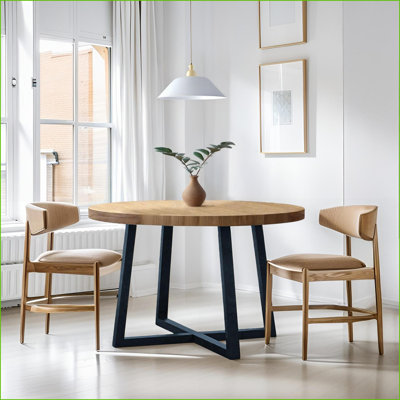 Tables de salle à manger | Mesa de Comedor, sièges ronds 39 po 4, bois massif, pieds gris ardoise, peu encombrant pour les petites salles à manger, facile à assembler | rond