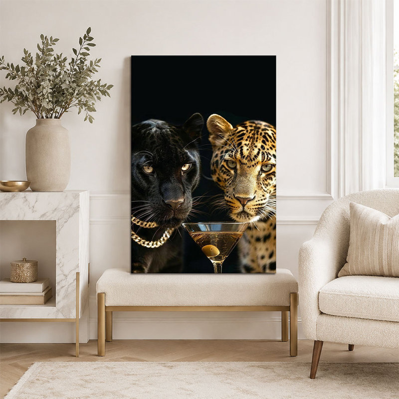 Art sur toile Glam Black Panther and Leopard Martini, 12*18 inch (30*45*2cm)