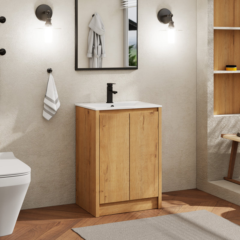 Sharee 24" Wood Bathroom Vanity Set With Sink Top, Faucet And Drain, Beige