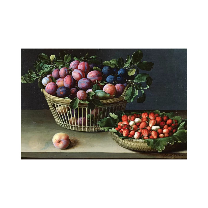 Basket Of Plums And Basket Of Strawberries, 1632 by Louise Moillon - Wrapped Canvas Print