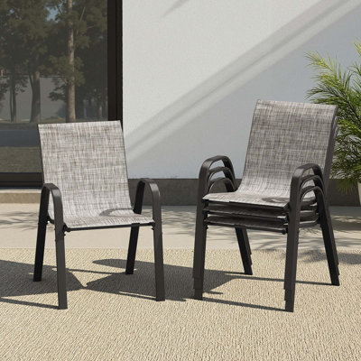 Stackable Outdoor Dining Chairs Set of 4 with Textilene Fabric and All-Weather Metal Frame
