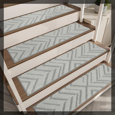 15-Piece Non-Slip Stair Treads For Wooden Stairs - Peel & Stick Installation, 3D Loop Pile, Washable, Indoor Safety Decor With Optional Landing Rug