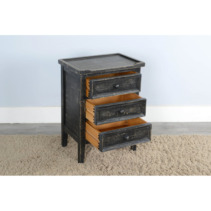 Komor Solid Wood End Table, Black Sand