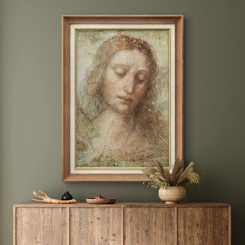 Tête de Jésus-Christ par Leonardo Da Vinci - peinture sur toile à cadre unique, Naturel