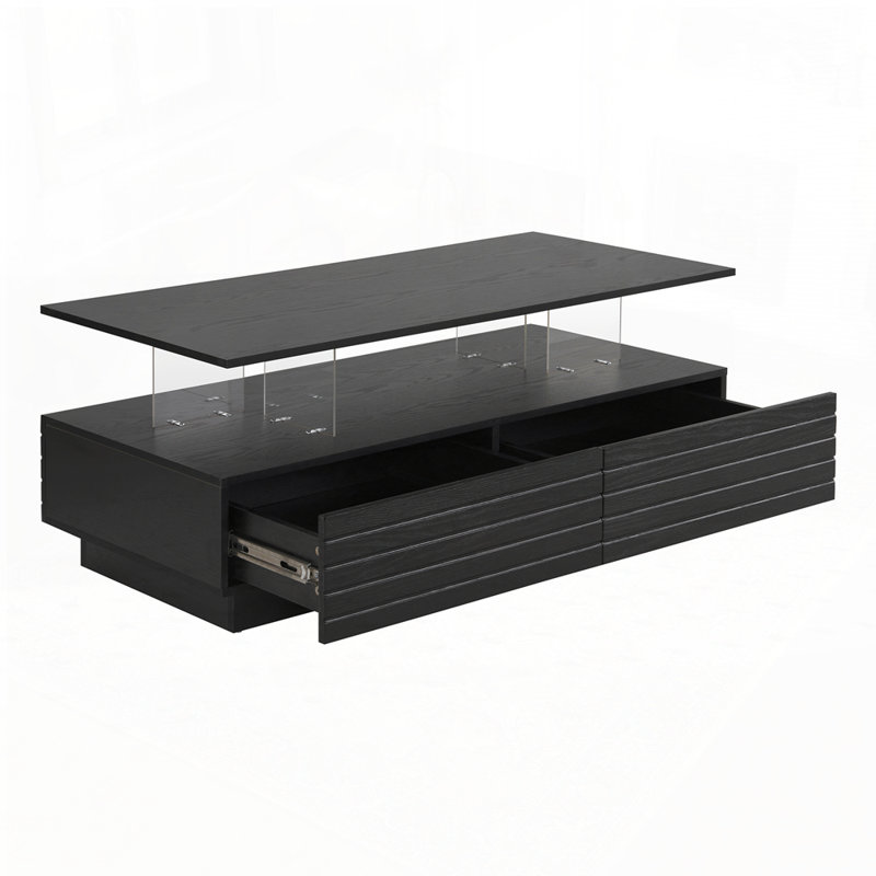 Table basse rectangulaire à 2 tiroirs à DEL, Noir