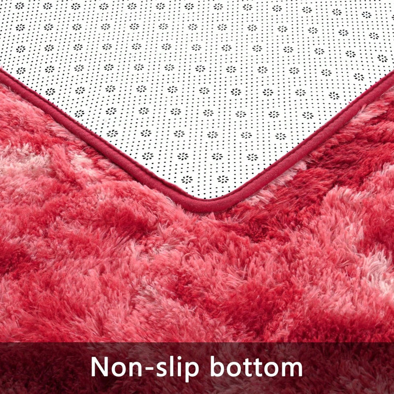Tapis à poil long Antonije Tie Dye, Red, Rectangulaire 8 pi x 10 pi