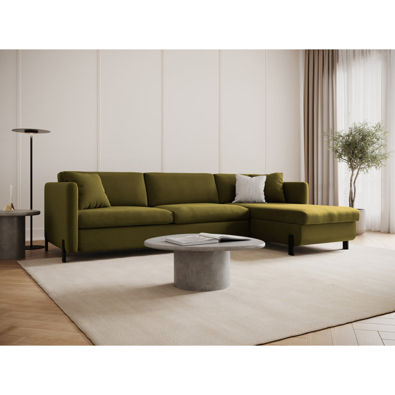 Bejna 3 Seater Velvet Sofa Bed, Right Hand Facing, 80cm H x 170cm W x 260cm D, Green