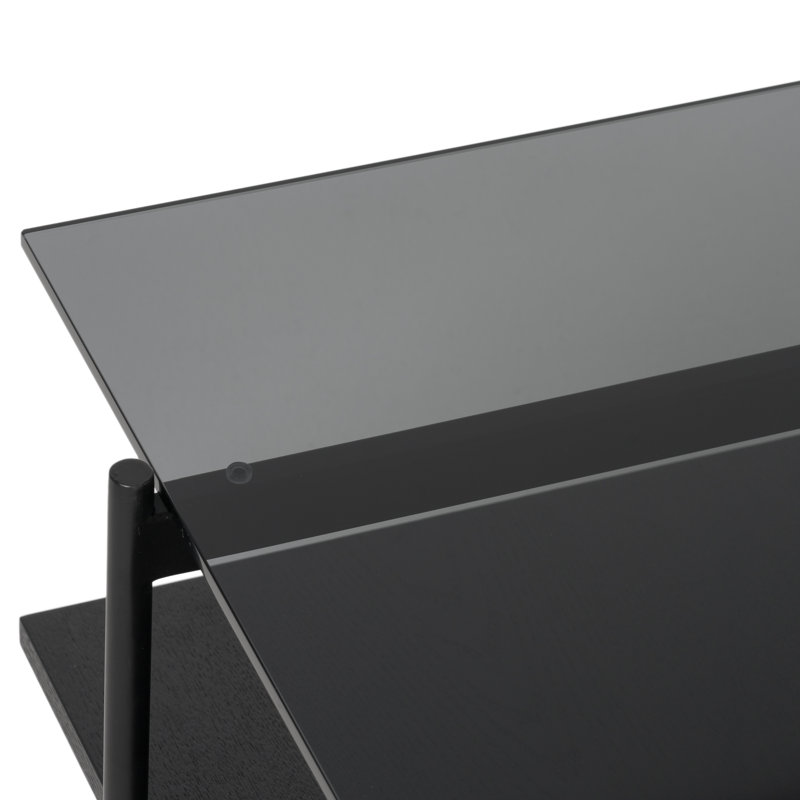 Emani Black Glass Rectangular Coffee Table with Storage Shelf
