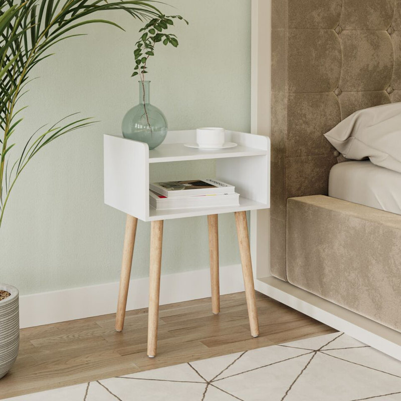 Zilla  40cm W Solid Wood Bedside Table, White