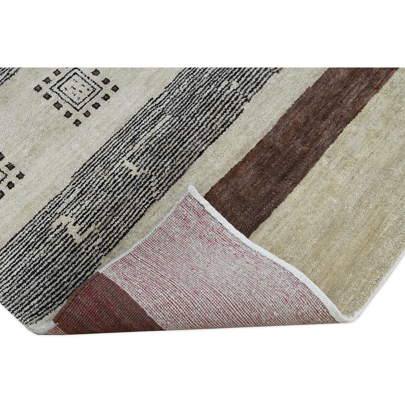 Tapis brun / gris / ivoire de haute qualité noué à la main, Rectangle 8 pi x 10 pi