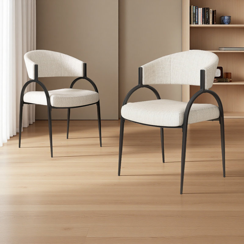 Chaises de salle à manger rembourrées avec pieds en métal (ensemble de 2), Beige
