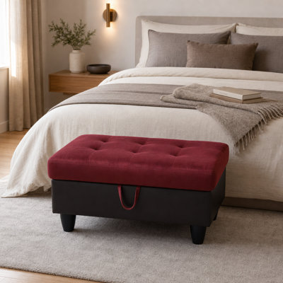 Repose-pieds rouge en flanelle et similicuir avec rangement - Repose-pieds élégant pour le salon