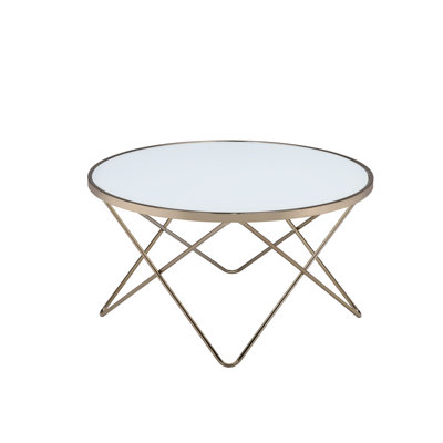 Elegant Coffee Table With Smooth Frosted Glass And Champagne Metal Stunning Base