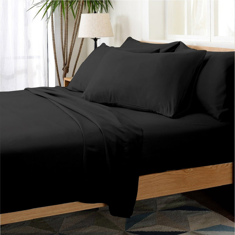 Microfiber Sheet Set, Queen Sheet Set + 1 Fitted Sheet + 4 Pillowcase, Black