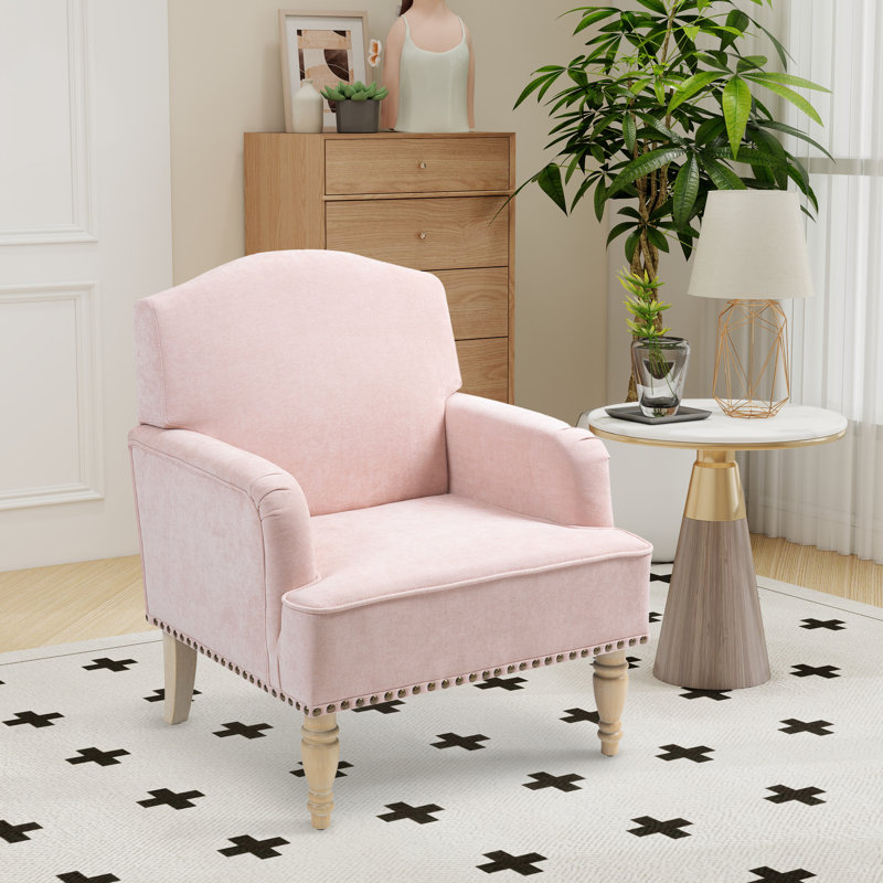29" W Upholstered Accent Armchair With Nailhead Trim, Pink Polyester