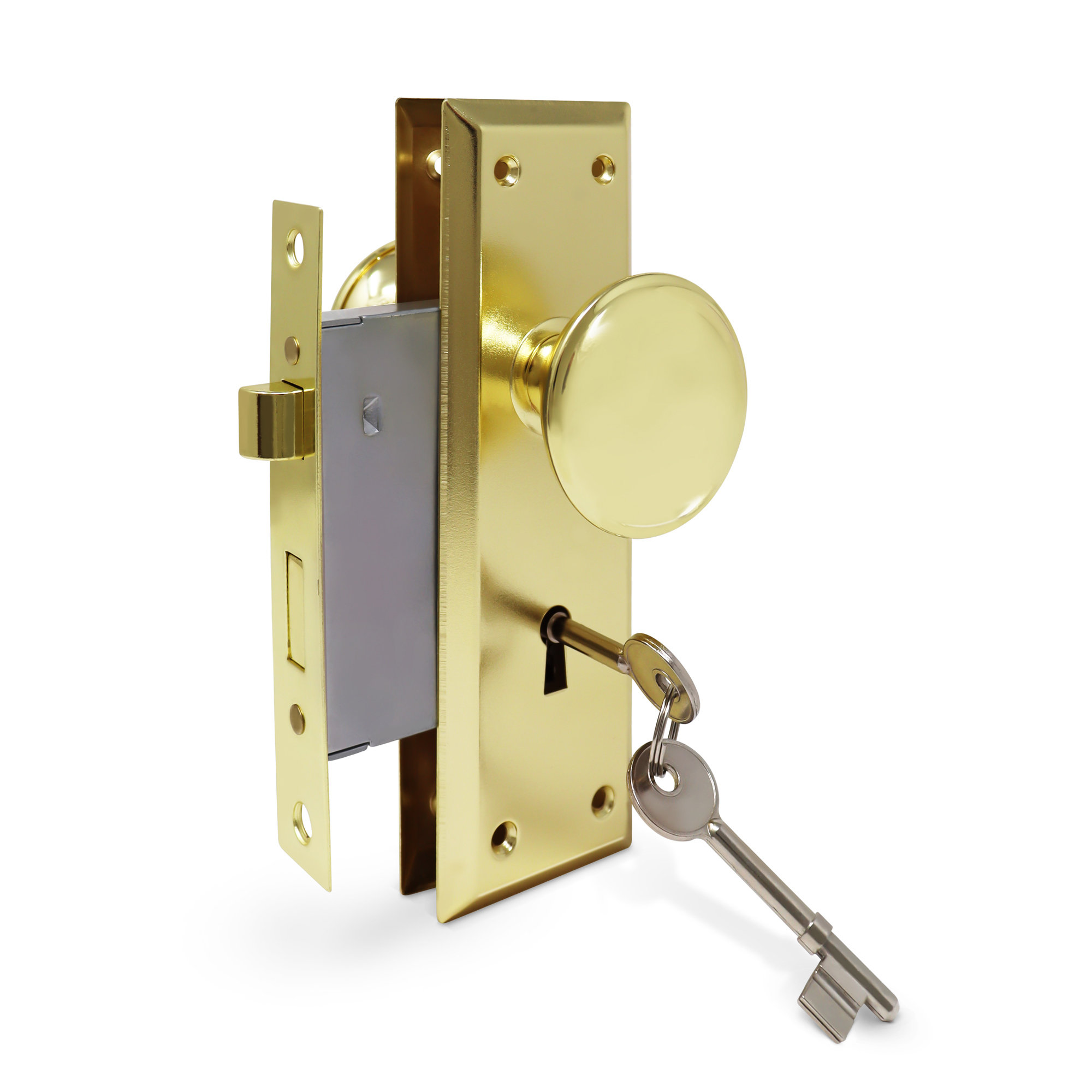 Plymouth Trim Bright Brass Entry Exterior Door Handleset and Orbit Door  Knob Rated AAA Security