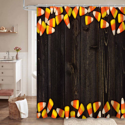 Rideau de douche Halloween à bordure bonbon et vieux crochets avec 12 crochets Halloween