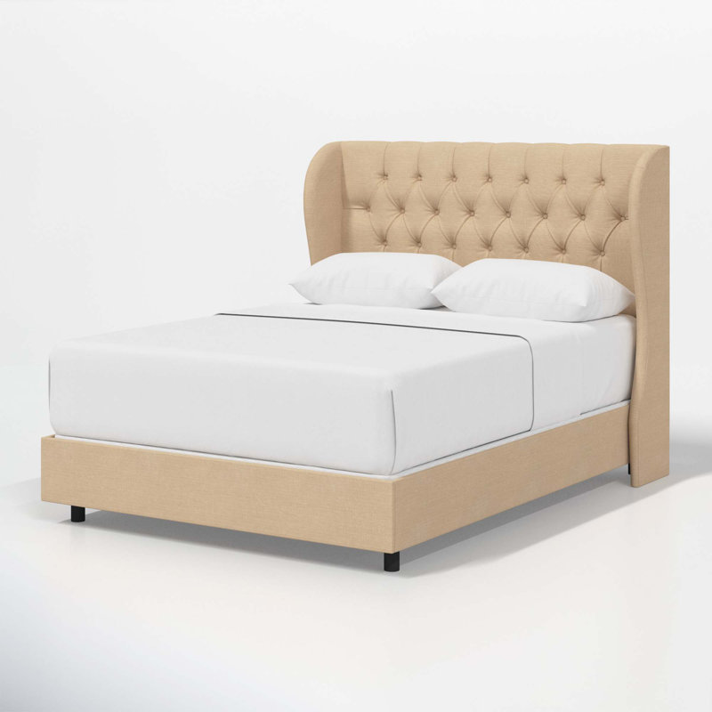 Tomey Upholstered Wingback Bed, King, Shantung Khaki