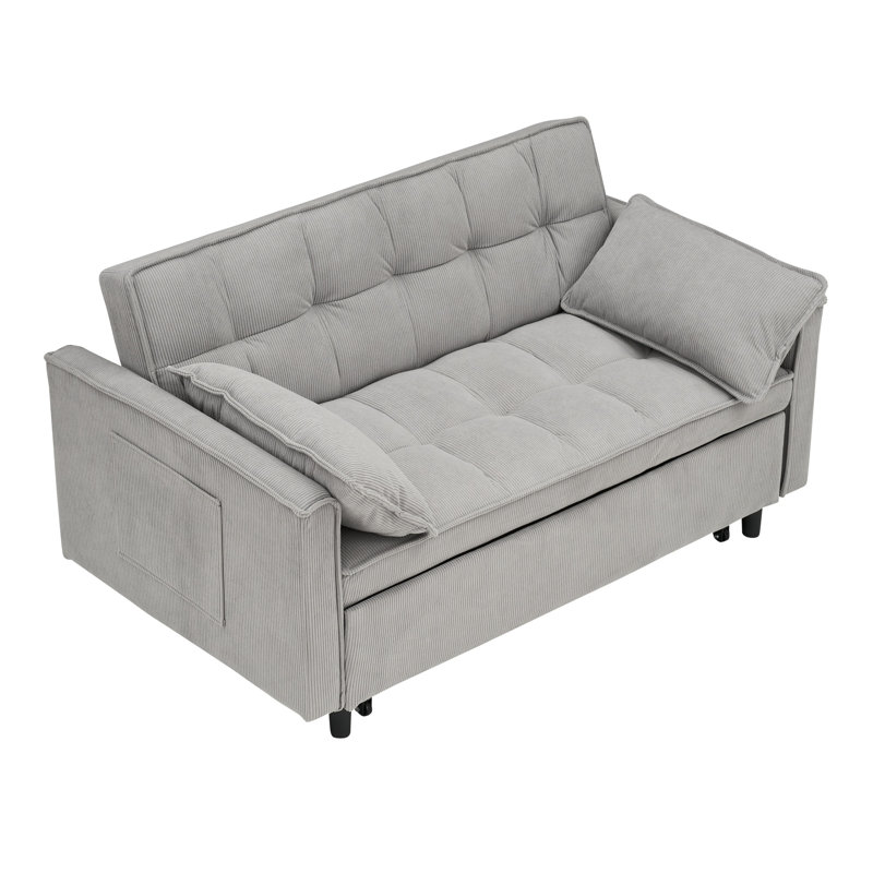 Canapé-lit modulaire en velours côtelé de 54 po avec causeuse, Gris