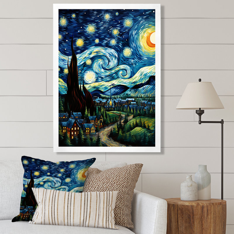 «Masterwork The Starry Day» par Vincent VI, reproduction sur toile, H 40 po x l 30 po x P 1,5 po, Cadre de coin blanc fermé