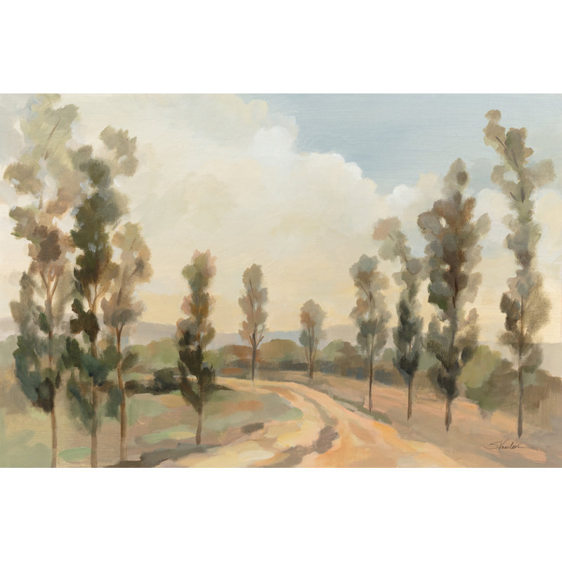 Peupliers par la route sur toile, H 24 po x l 36 po
