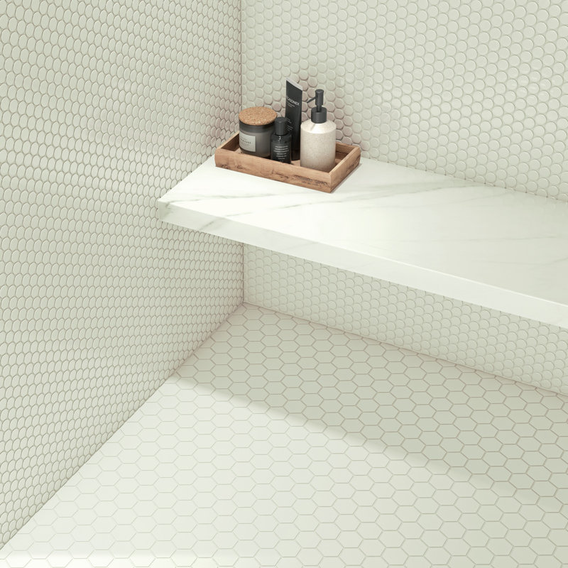 Electro-Funk Matte 1'' W x 1'' L Porcelain Tile Pennyround Mosaic Sheet, Chalk