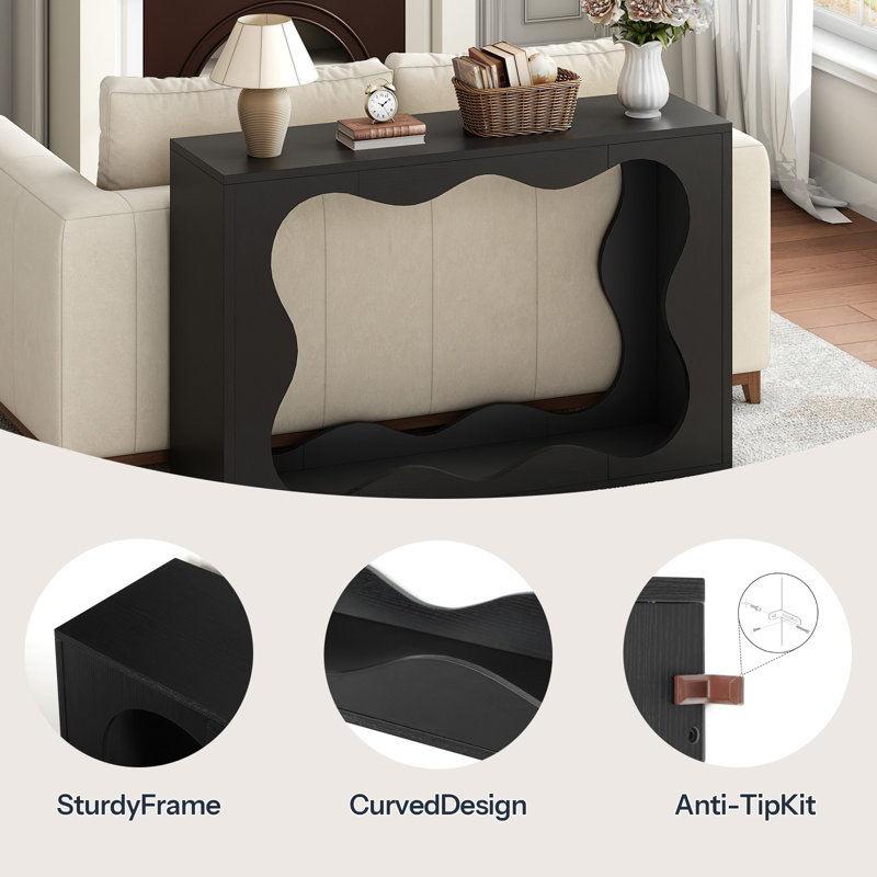 47.2'' Console Table, 2-Tier Entryway Table with Wavy Design, Black