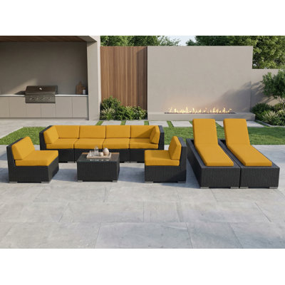 Ensemble de conversation modulaire en rotin avec coussins 9 pièces Barna - aucun assemblage requis