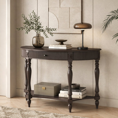 Console demi-lune avec tiroir et tablette