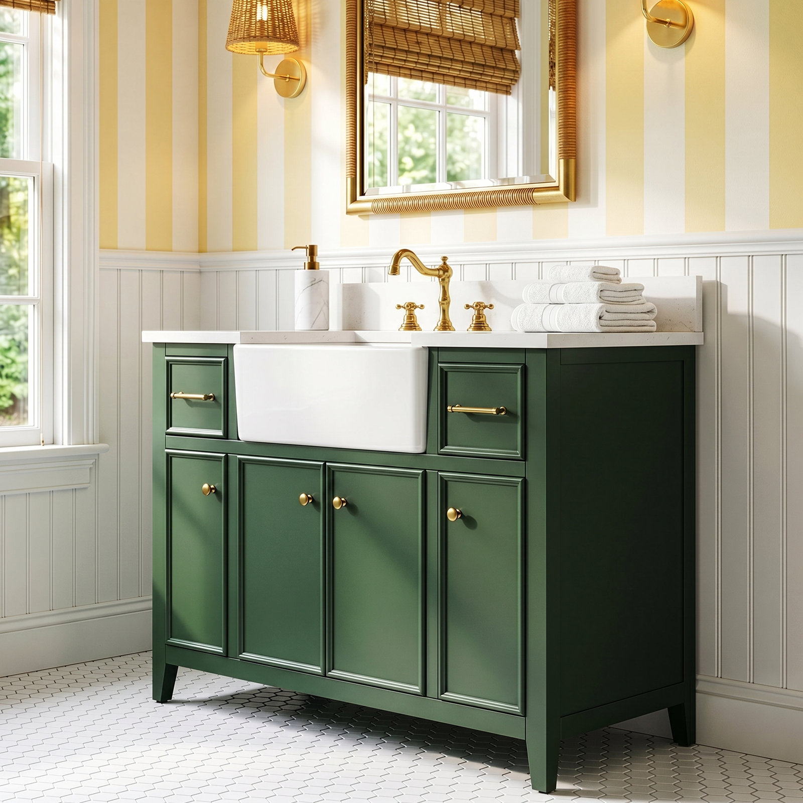 Aisa 42" Single Bathroom Vanity, Evergreen/Brushed Gold