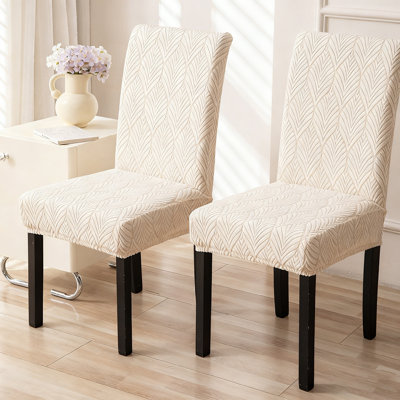 Stretch Jacquard High Back Dining Chair Covers, Removable Washable Parsons Chair Slipcovers, 2 Piece Set
