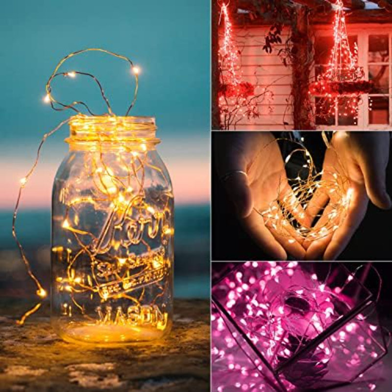 Valentine's Day 12 Pack Pink Led Fairy Lights Battery Operated String Lights Waterproof Silver Wire 7 Feet 20 Led Firefly Starry Moon Lights For DIY Wedding Party Bedroom