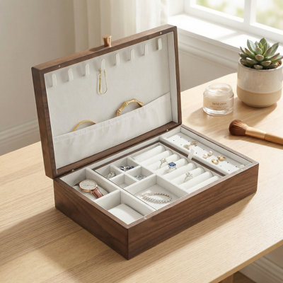 Solid Walnut Jewellery Storage Box With Removable Tray