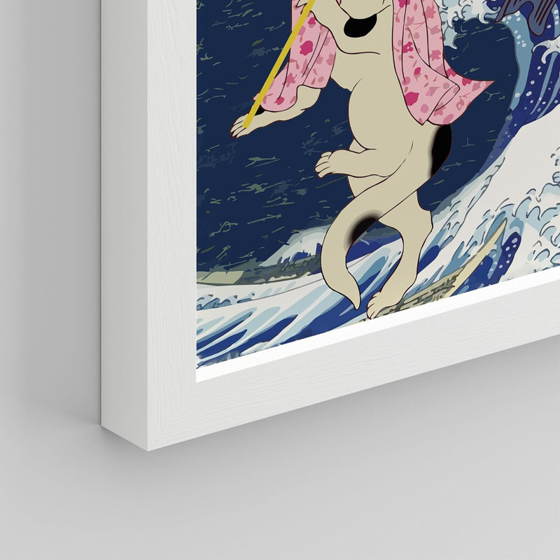 Grande vague japonaise, paysage naturel, chat et grue Ukiyo-e, mont Fuji, 8 pièces, H 10 po x l 8 po x P 1 po, Blanc