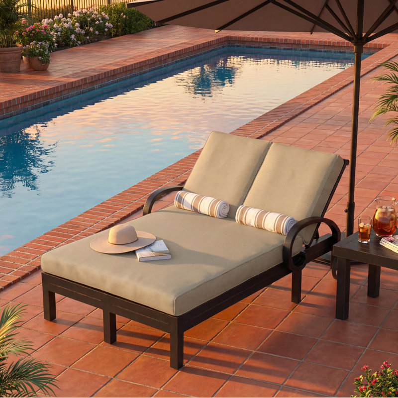 Monterey 81'' Long Reclining Double Chaise Sunbrella with Cushions, Canvas Henna Sunbrella® Canvas