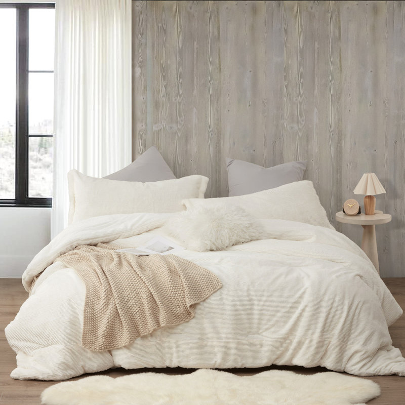 Ensemble d'édredon surdimensionné à nervures Coma Inducteur - Ivoire amande, Édredon pour grand lit + 2 taies décoratives