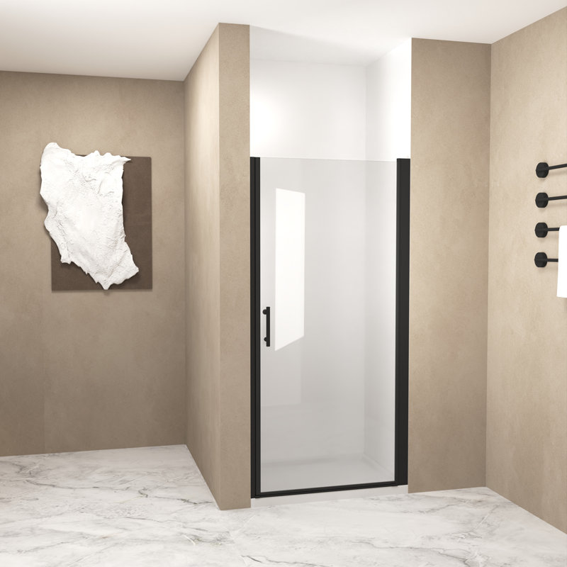 34"X 72" Pivot Shower Door, Matte Black Aluminum Frame, Half Frame ,1/4"(6Mm) Tempered Glass Explosion Proof Film