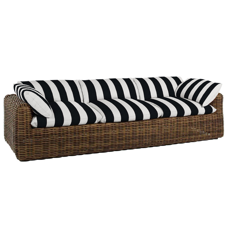 Montecito Woven Sofa - Raffia, No Welt, Raffia, Cabana Stripe Midnight
