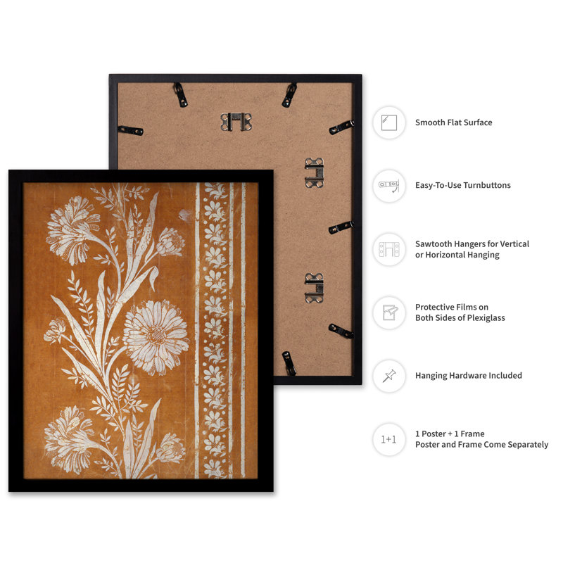 Motif floral orange brûlé, Black Framed, Poster, 16"H x 20"W