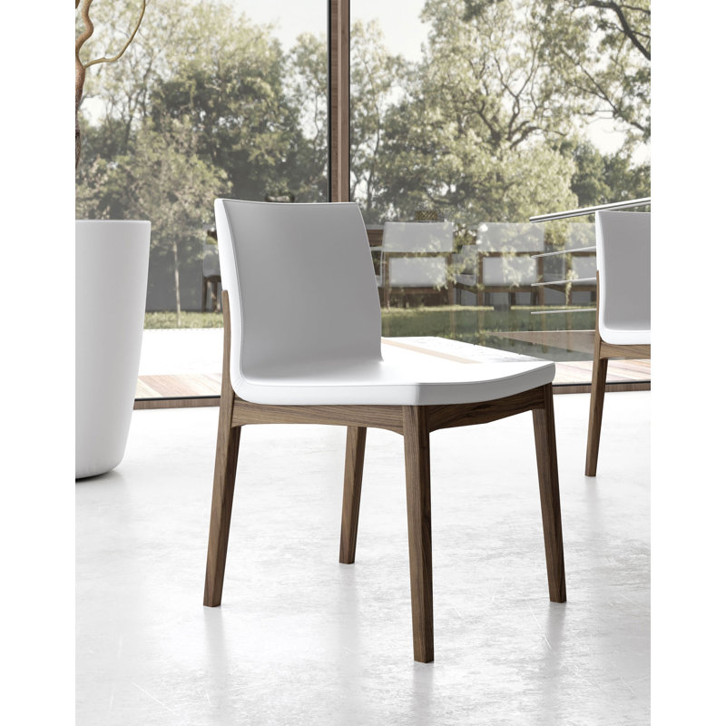 Enna Leather Dining Chair, White on Canaletto Walnut