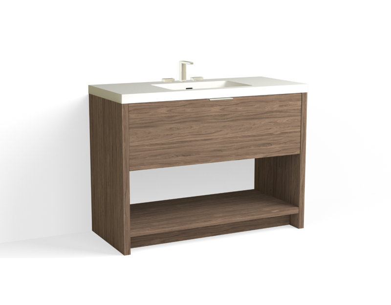 Vista 48" W Freestanding Single Bathroom Vanity, White Matte, Nocino/Polished Nickel, 8" Widespread