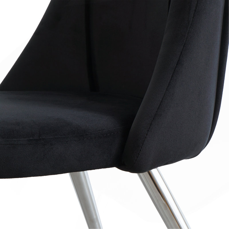 Chaise de salle à manger moderne simple en velours noir avec tabouret de chambre à coucher et chaise à dossier pour étudiant avec pieds en métal chromé (ensemble de 4)