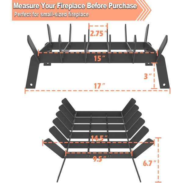 17 Stories 17 Inch Heavy Duty Fireplace Grate, Small Fire Wood Log ...