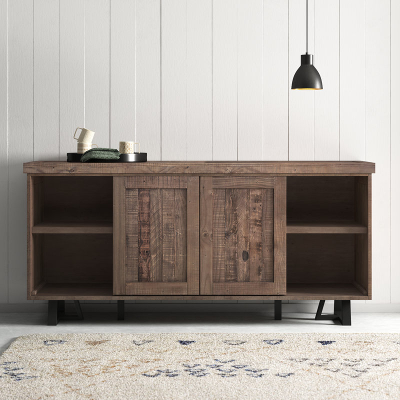 Buffet bas avec porte-bouteilles Prairie de la collection Miesville, naturel / noir