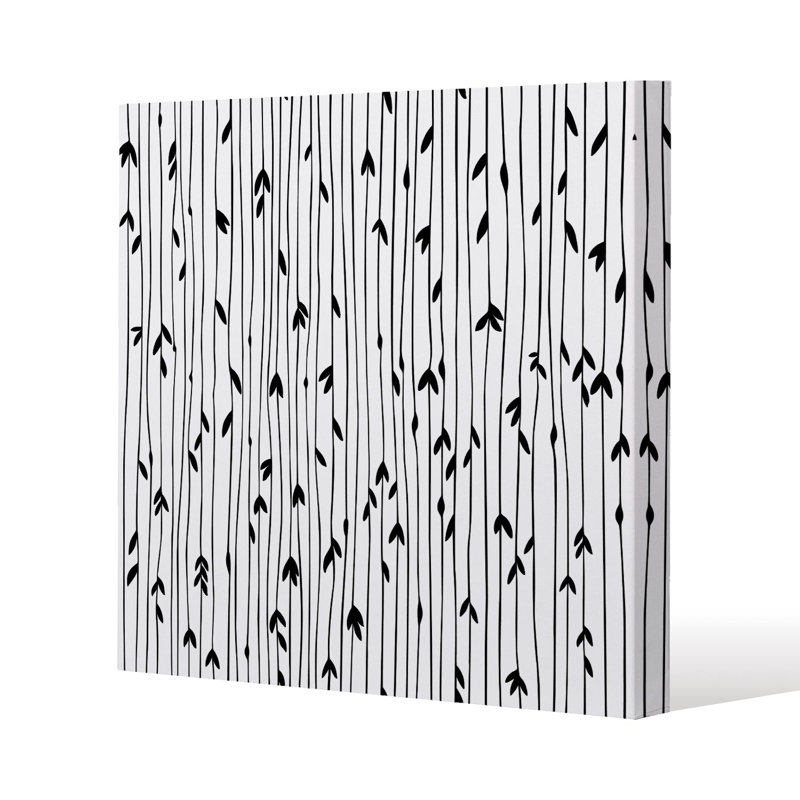 sketchy leaves scattered on hand drawn lines on background Slim Style Canvas Print, 15mm Slim Real wood., 50 cm H x 50 cm W