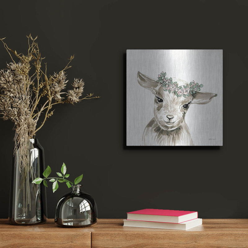 Art mural en bois August Grove® «Baby Lamb With Crown» par Yvette St. Amant, H 12 po x l 12 po