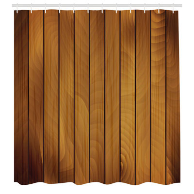 East Urban Home Brown Shower Curtain Wooden Plank Print Timber Dark Brown and Pale Brown
