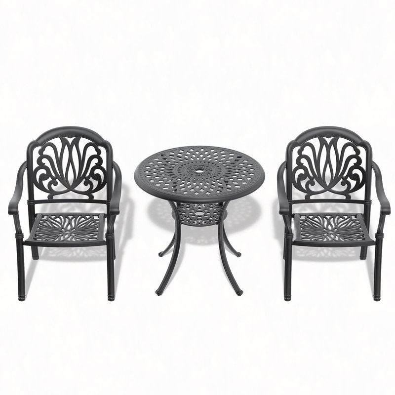 3-Piece Set Of Cast Aluminum Patio Furniture With Cushions, 2