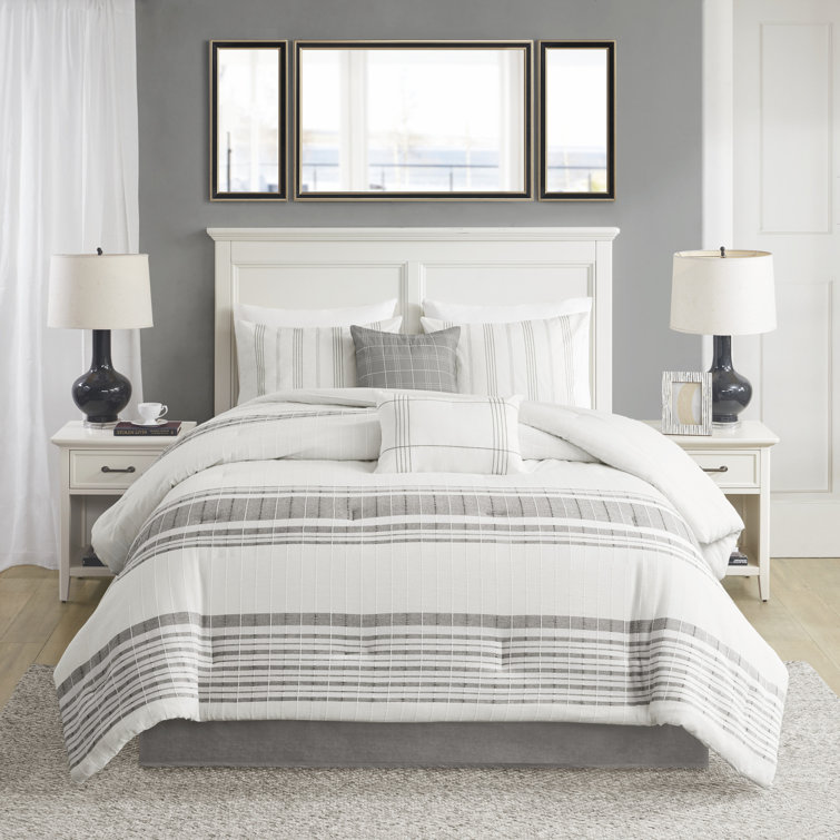Morgan Gray and White Striped 6 pc Comforter Bed Set by Harbor House
